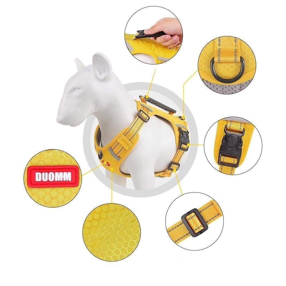 Dog Harness XS, Adjustable and Reflective in 4 colours, Yellow, Red, Black & Orange